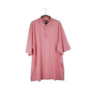 FootJoy Mens XXL Performance Golf Polo Shirt Coral White Stripe Short Sleeve